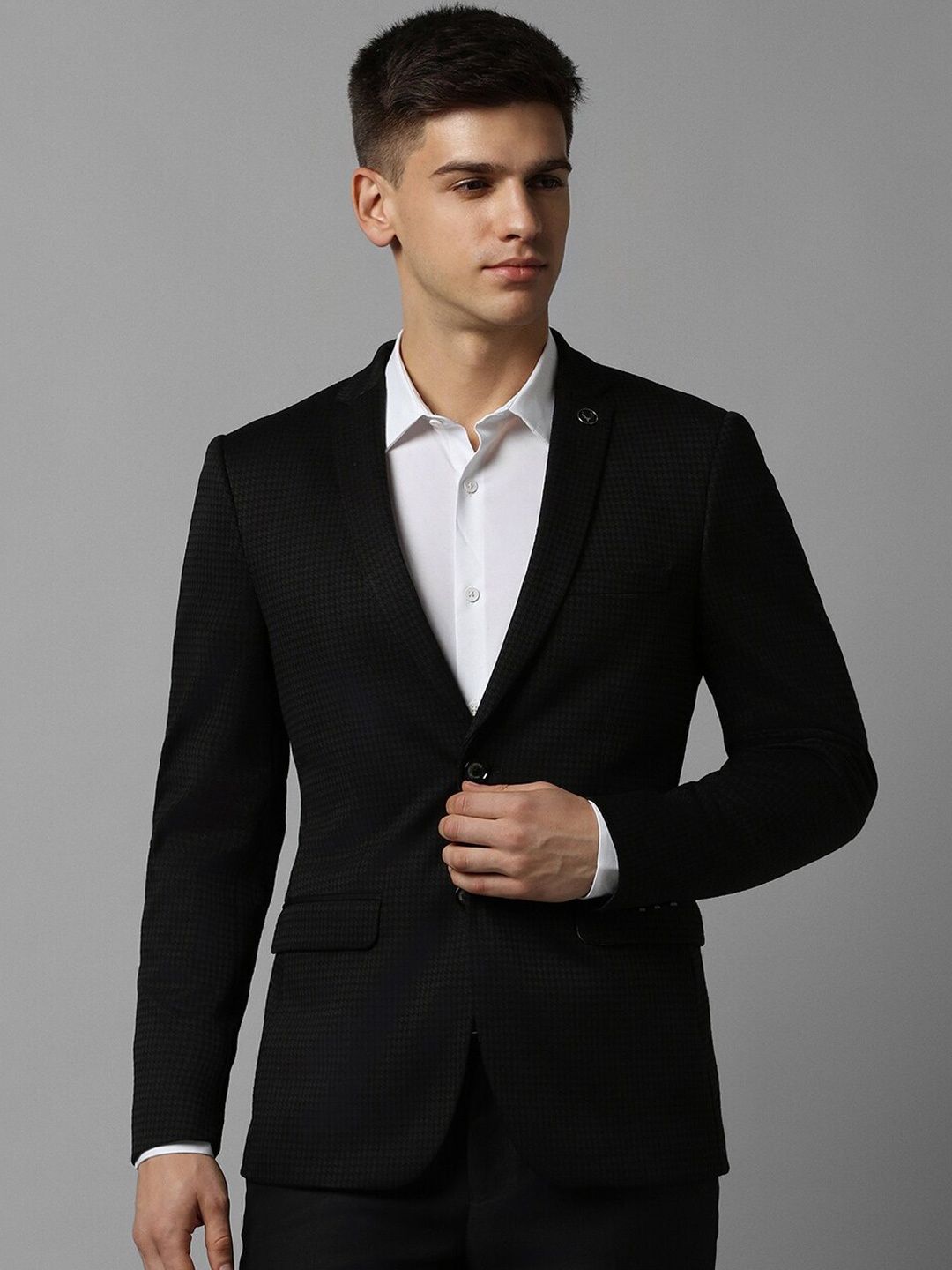 

Allen Solly Checked Slim Fit Single Breasted Formal Blazers, Black