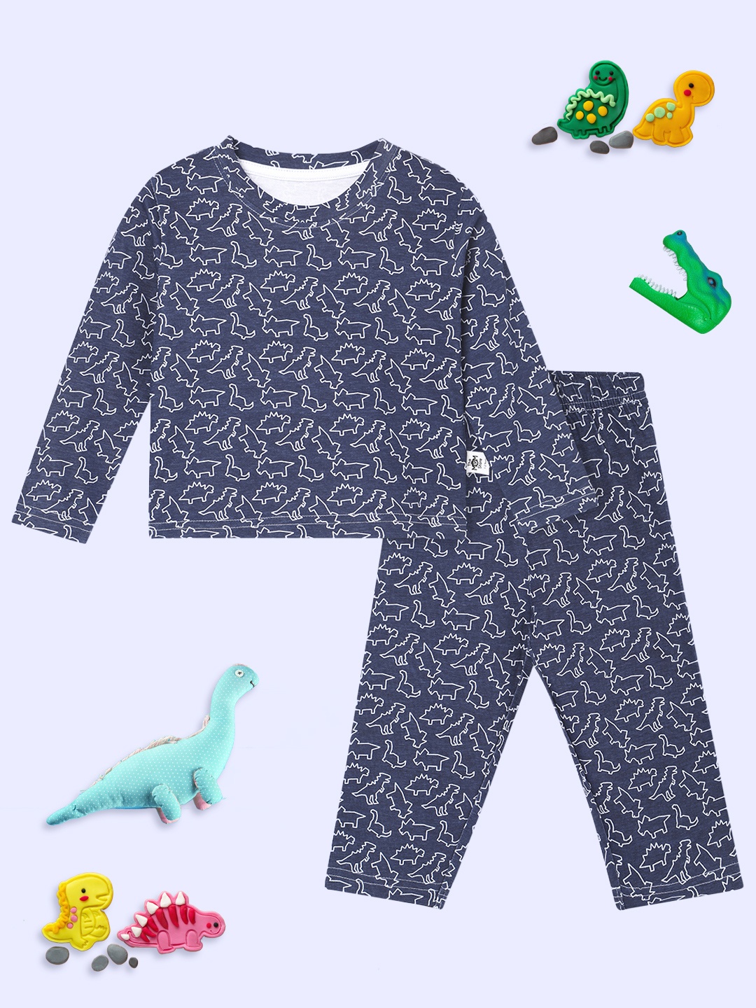 

The Mom Store Kids Graphic Printed Pure Cotton Night suit, Blue