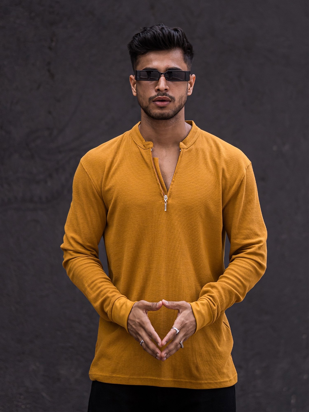 

Maniac Henley Neck Cotton Slim Fit T-shirt, Mustard