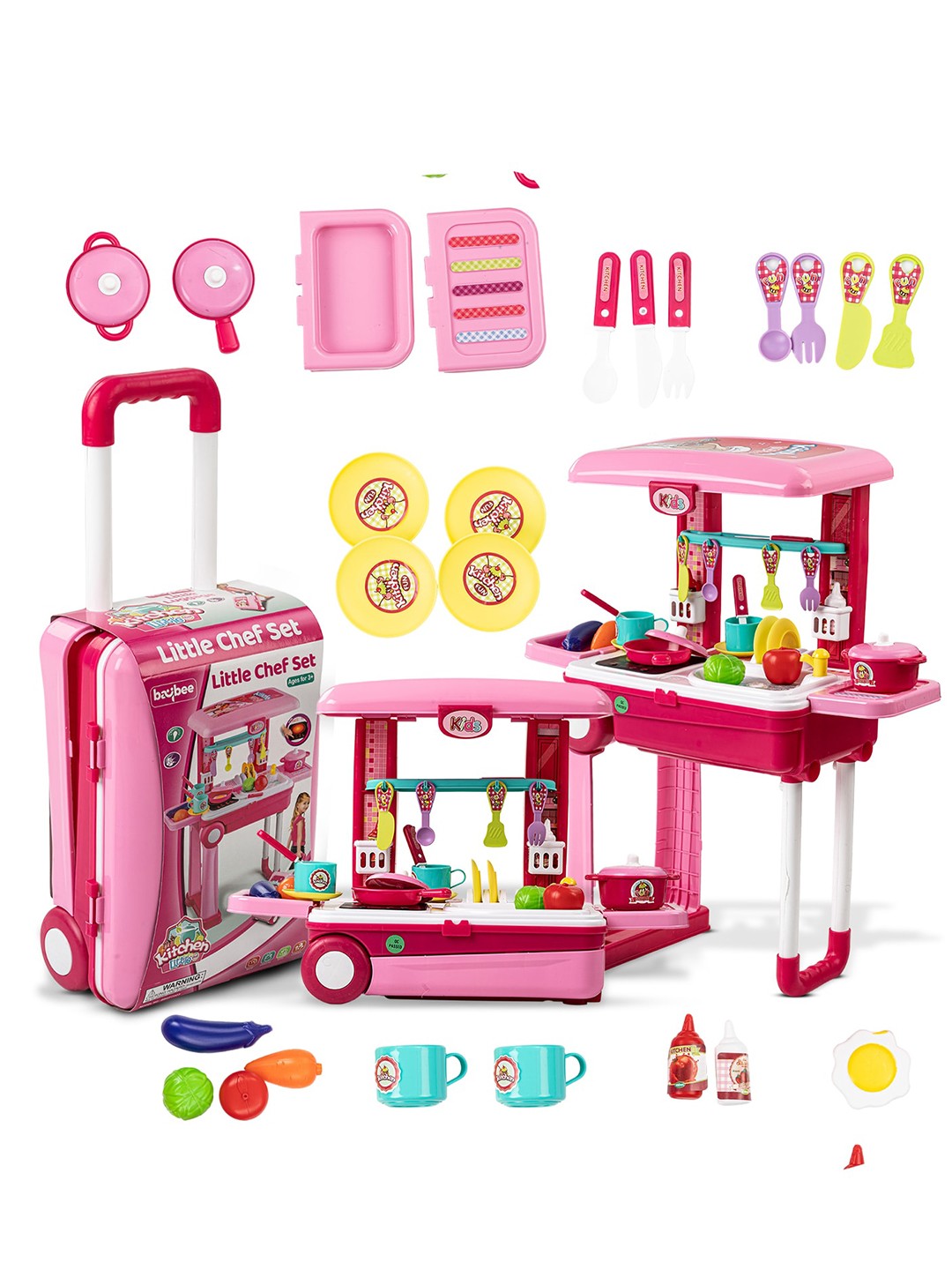 

BAYBEE Kids 2 In 1 Portable Pretend Kitchen Set, Pink