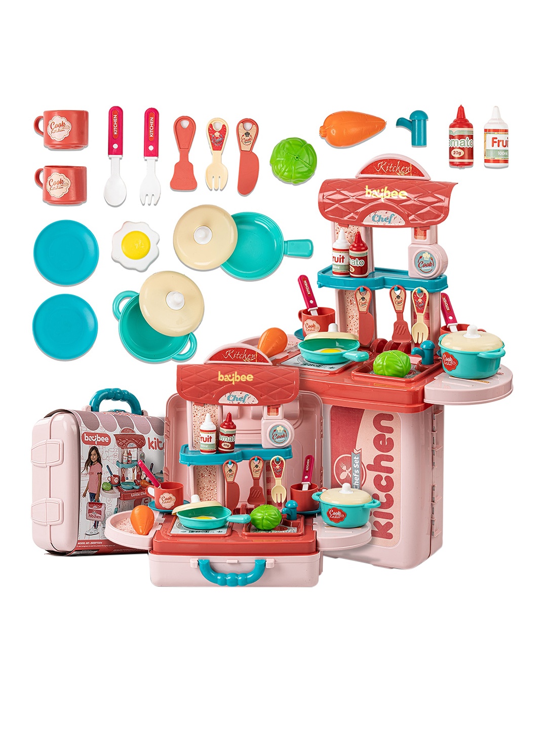 

BAYBEE Kids 3 in 1 Portable Kitchen Set, Pink