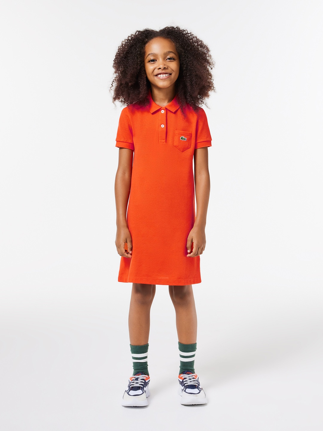 

Lacoste Shirt Collar Pure Cotton T-shirt Dress, Orange