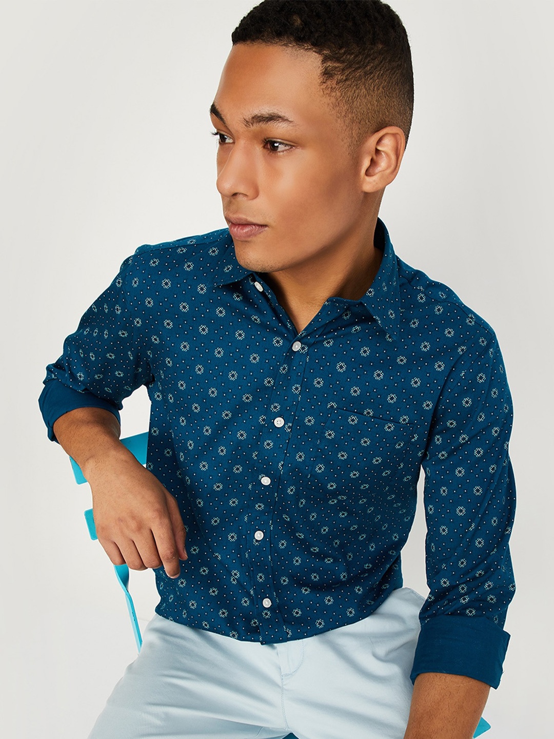 

max Floral Printed Pure Cotton Casual Shirt, Blue