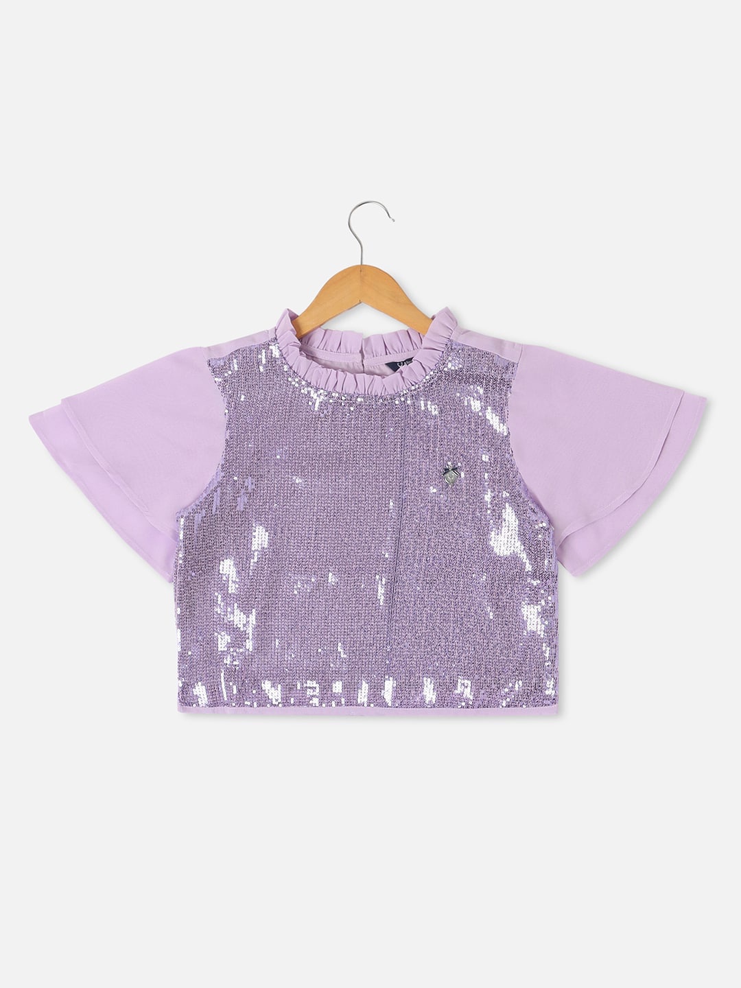 

Allen Solly Junior Embellished Round Neck Flared Sleeves Sequinned Regular Top, Purple