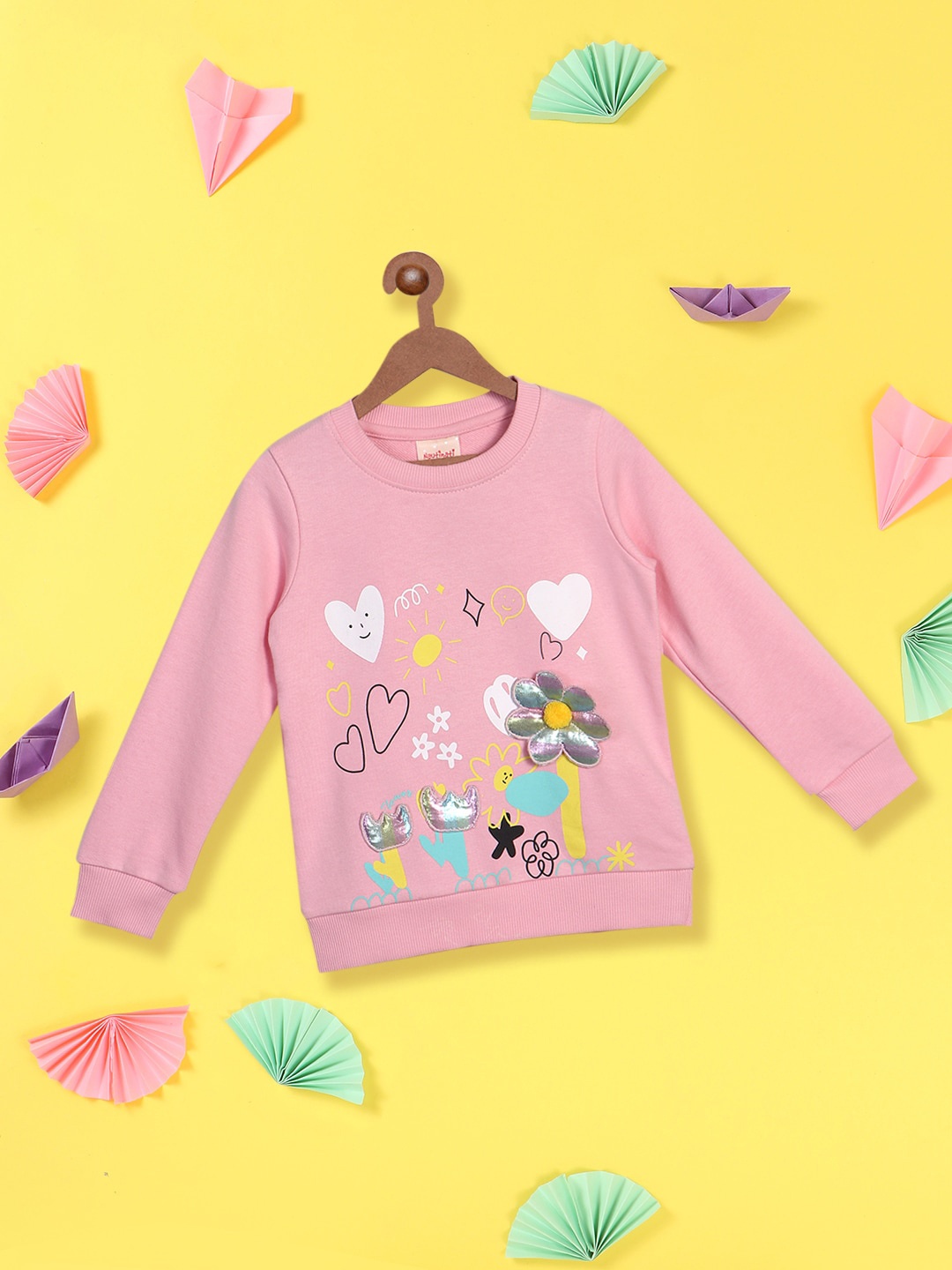 

Nauti Nati Girls Antimicrobial Graphic Printed Fleece Sweatshirt, Pink