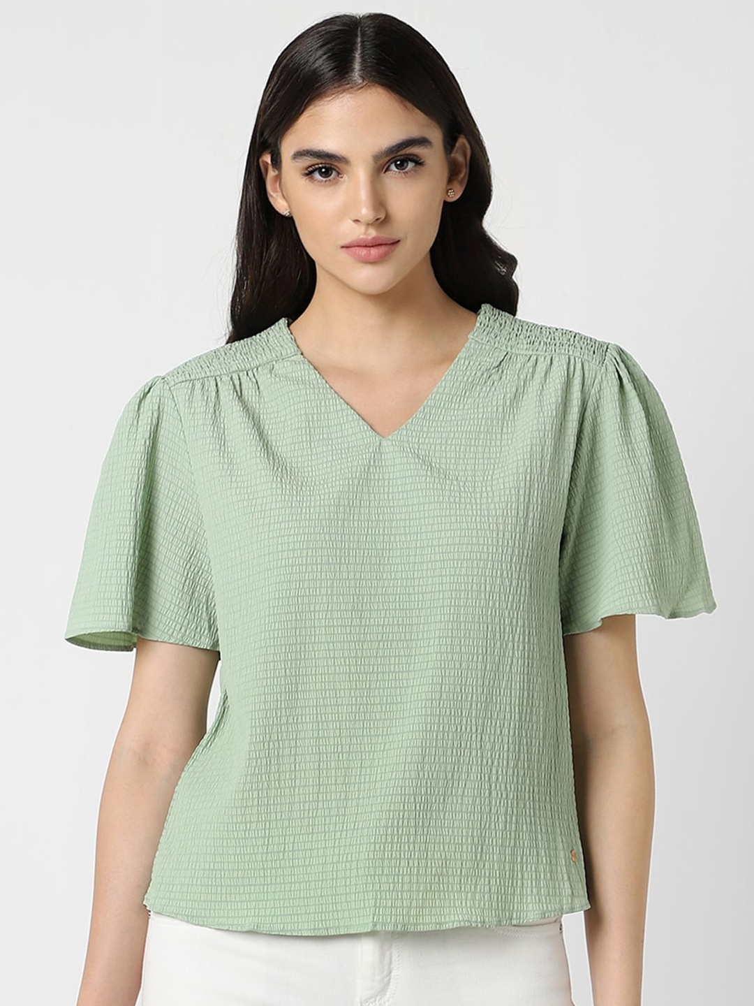 

Van Heusen Woman V-Neck Flared Sleeve Top, Green