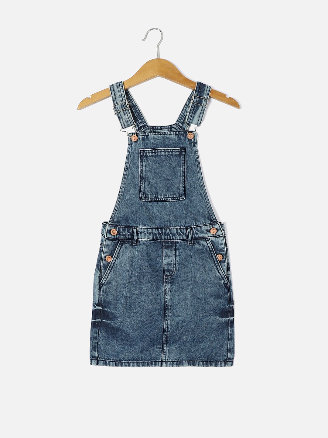 Allen Solly Junior Girls Shoulder Straps Cotton Pinafore Dress, Blue
