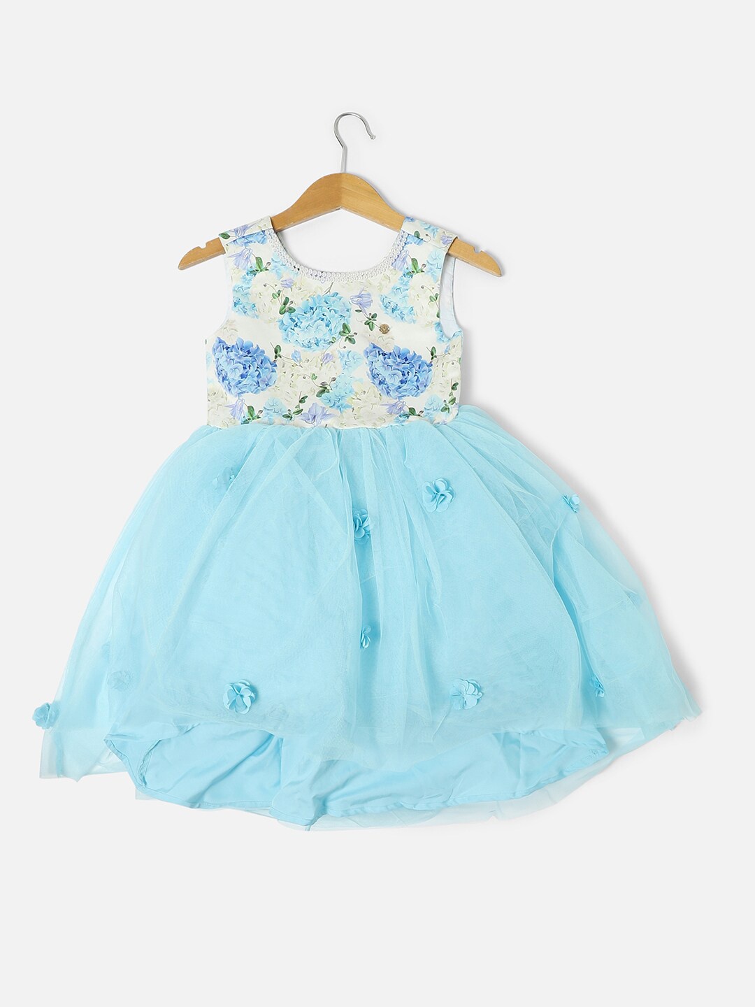 

Allen Solly Junior Girls Floral Printed Round Neck Embellished Cotton Fit & Flare Dress, Blue
