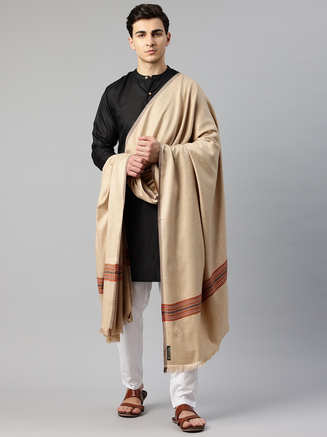 

WEAVERS VILLA Men Geometric Woven Design Shawl, Beige