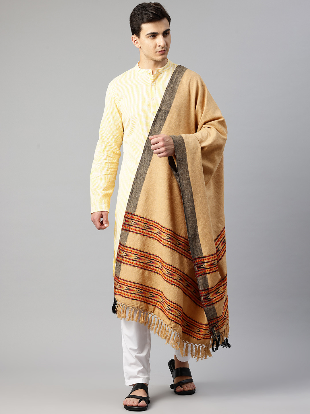 

WEAVERS VILLA Men Geometric Woven Design Shawl, Beige