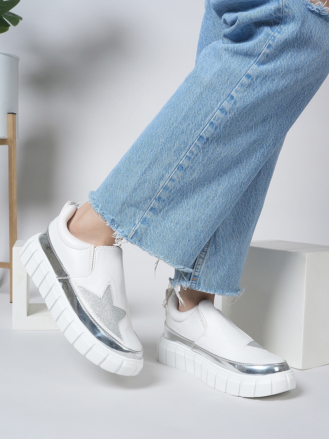 DressBerry Women Embellished Slip-On Sneakers, White