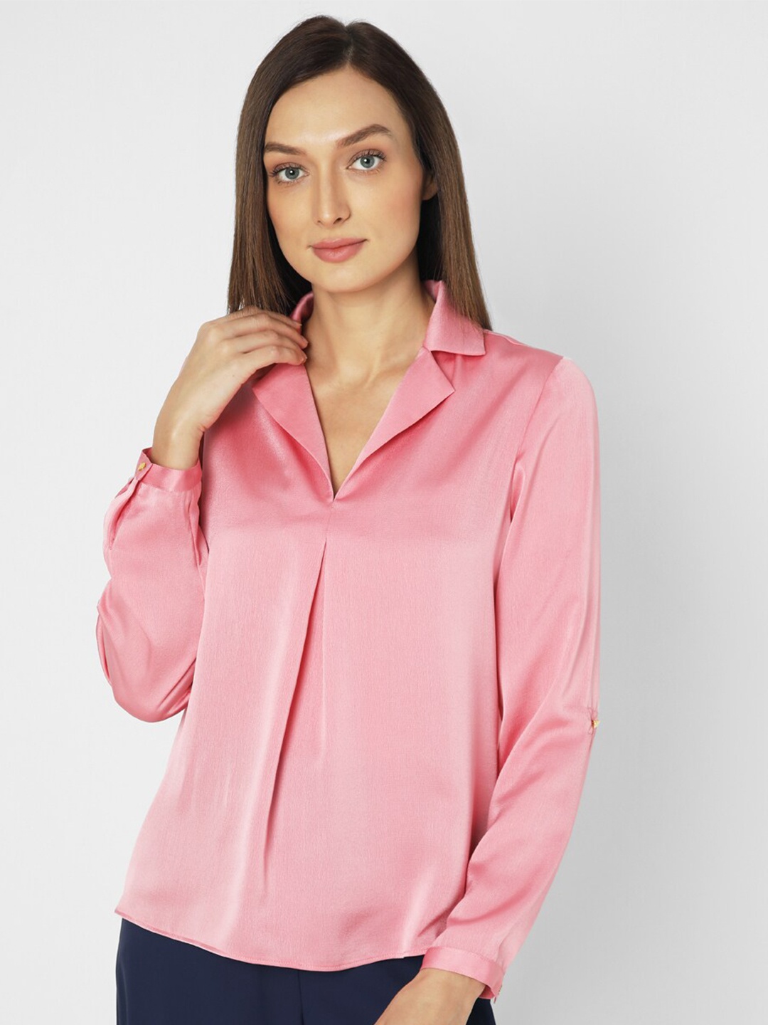 

Vero Moda Shirt Collar Satin Shirt Style Top, Pink