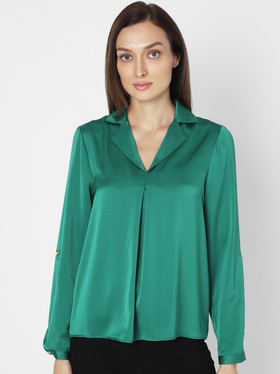 

Vero Moda Shirt Collar Satin Shirt Style Top, Green