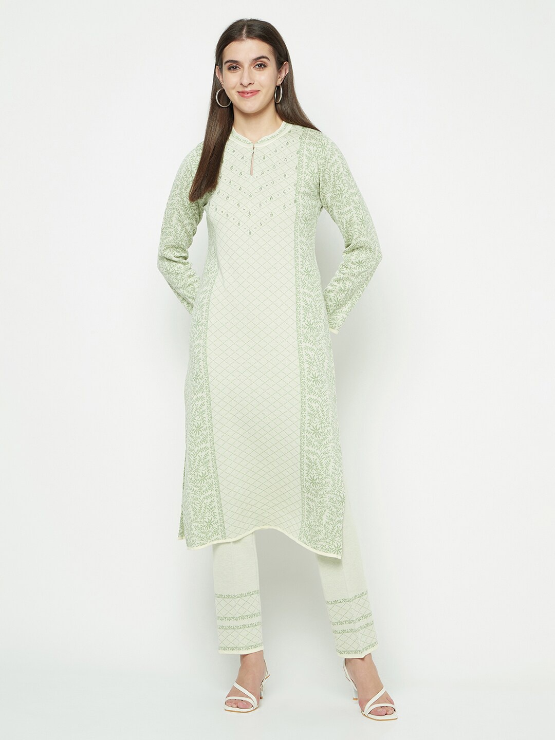 

Knitstudio Ethnic Motifs Woven Design Regular Acrylic Kurta With Trousers, Green