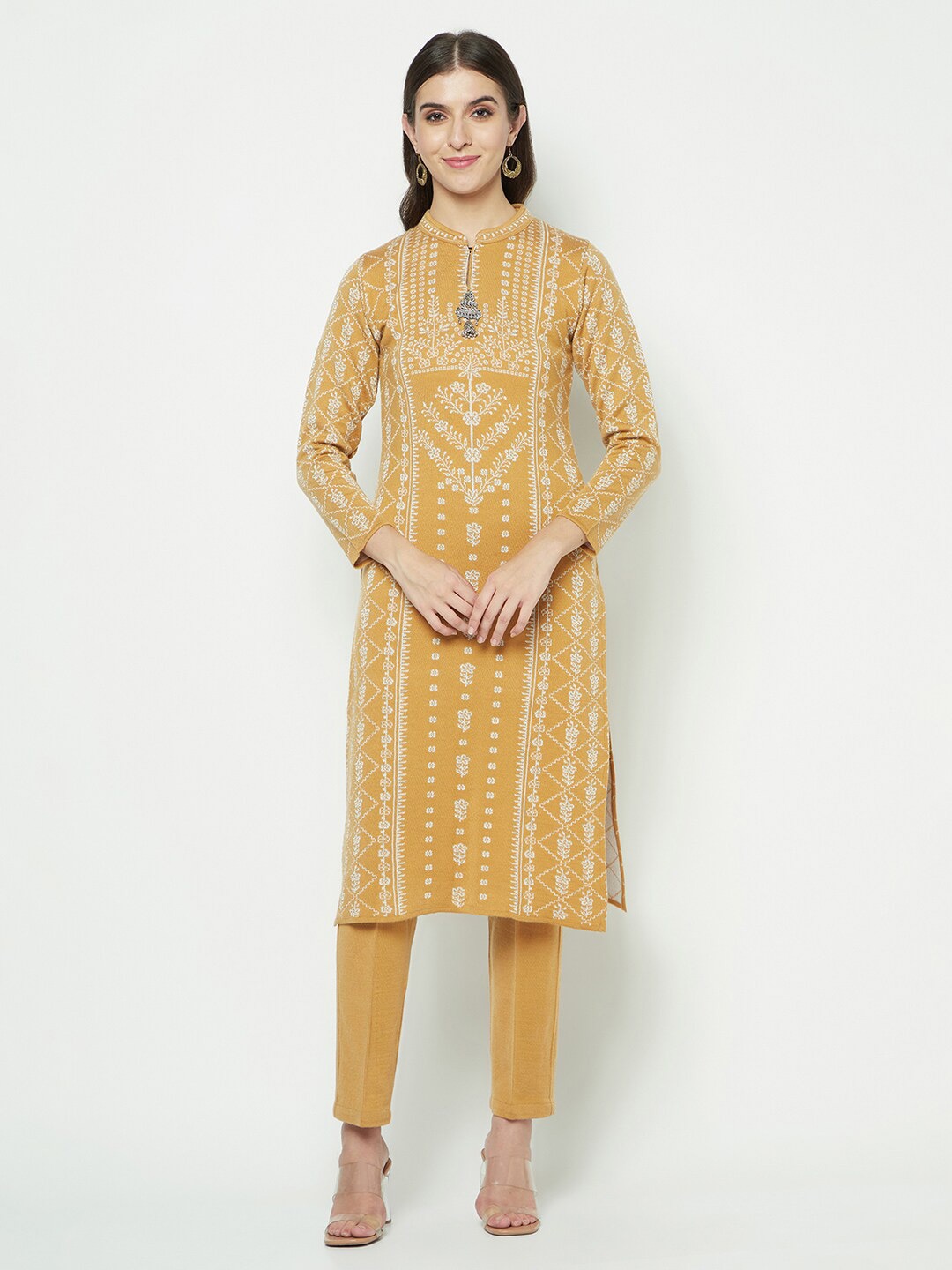 

Knitstudio Ethnic Motifs Woven Design Acrylic Kurta, Mustard