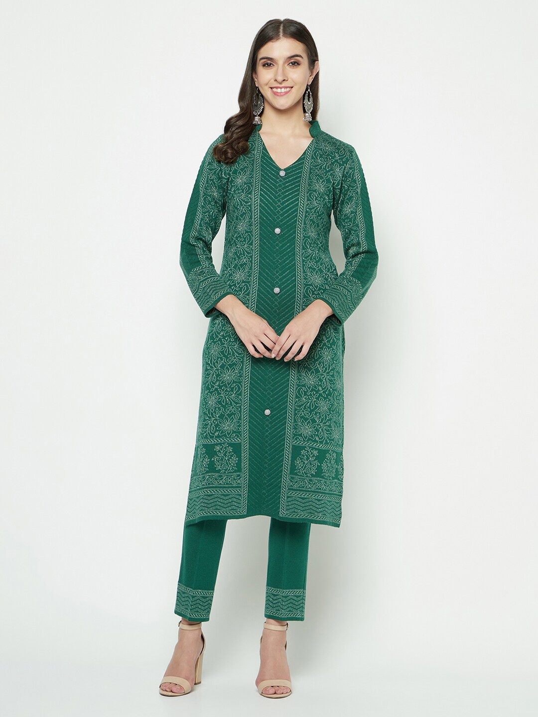 

Knitstudio Ethnic Motifs Woven Design Acrylic Kurta, Sea green