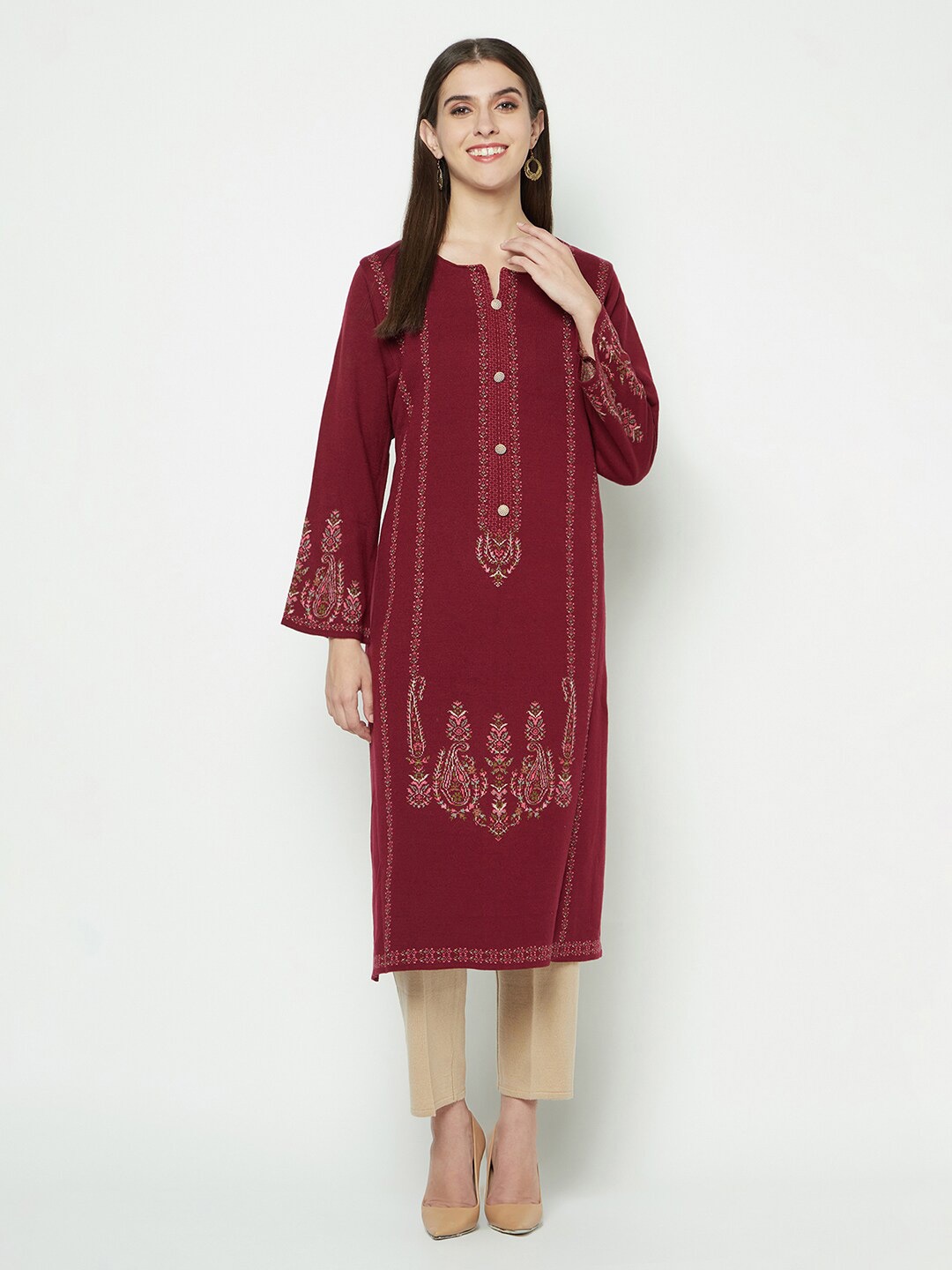 

Knitstudio Ethnic Motifs Woven Design Acrylic Kurta, Maroon