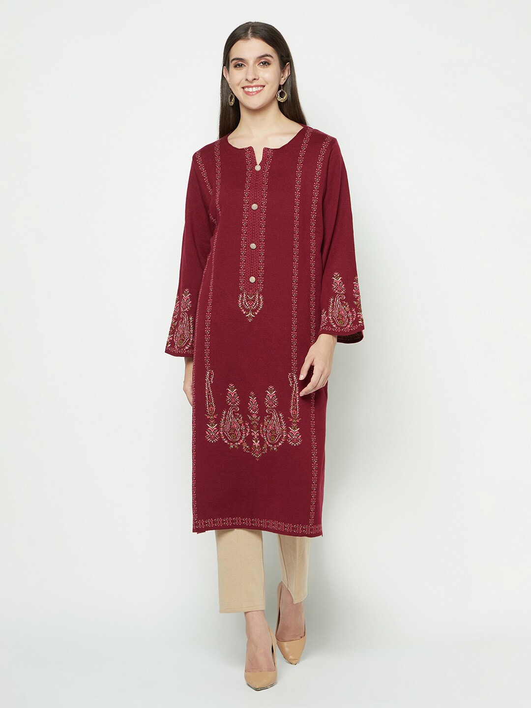 

Knitstudio Ethnic Motifs Woven Design Acrylic Kurta, Maroon