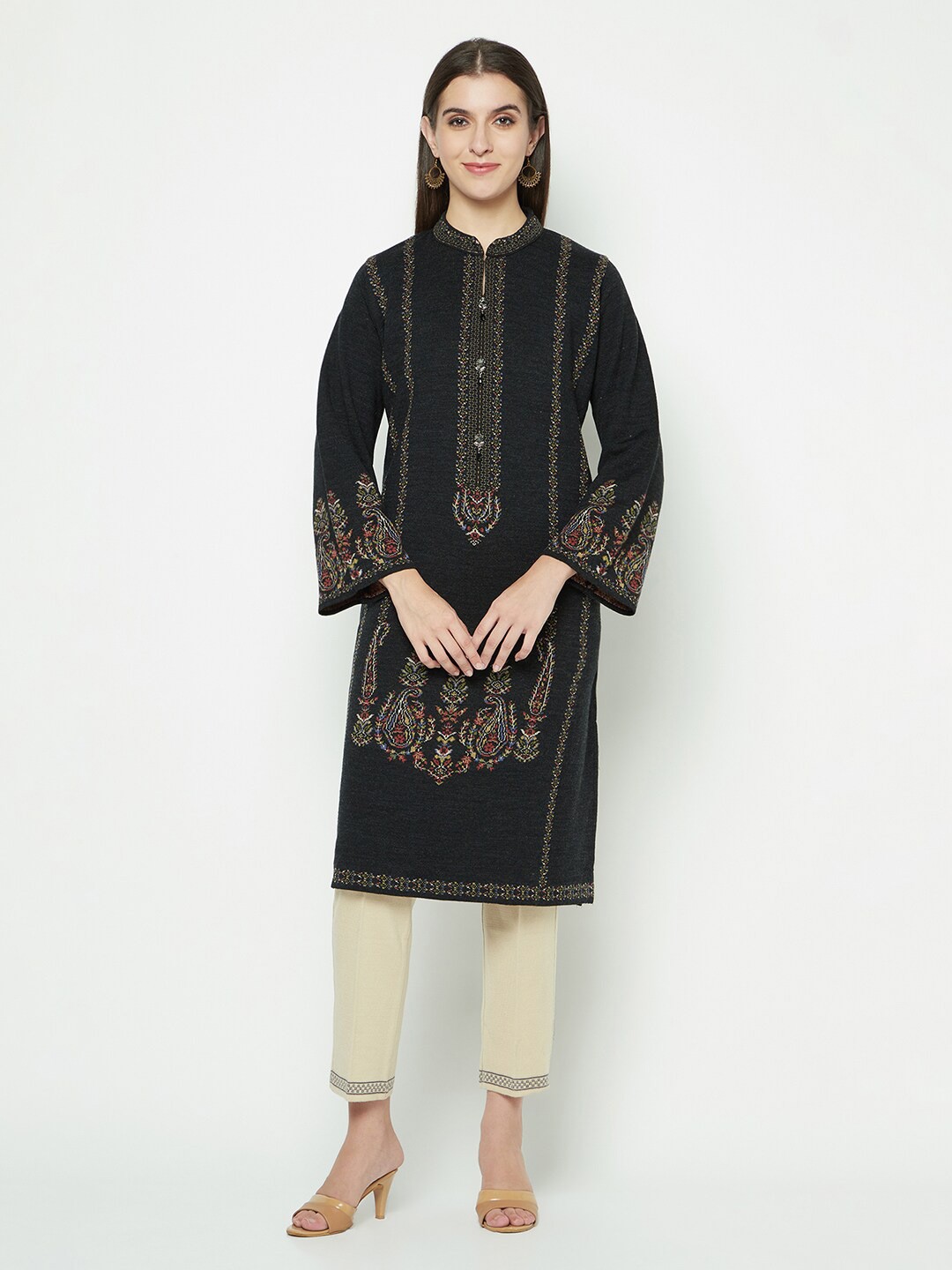 

Knitstudio Ethnic Motifs Woven Design Acrylic Kurta, Charcoal