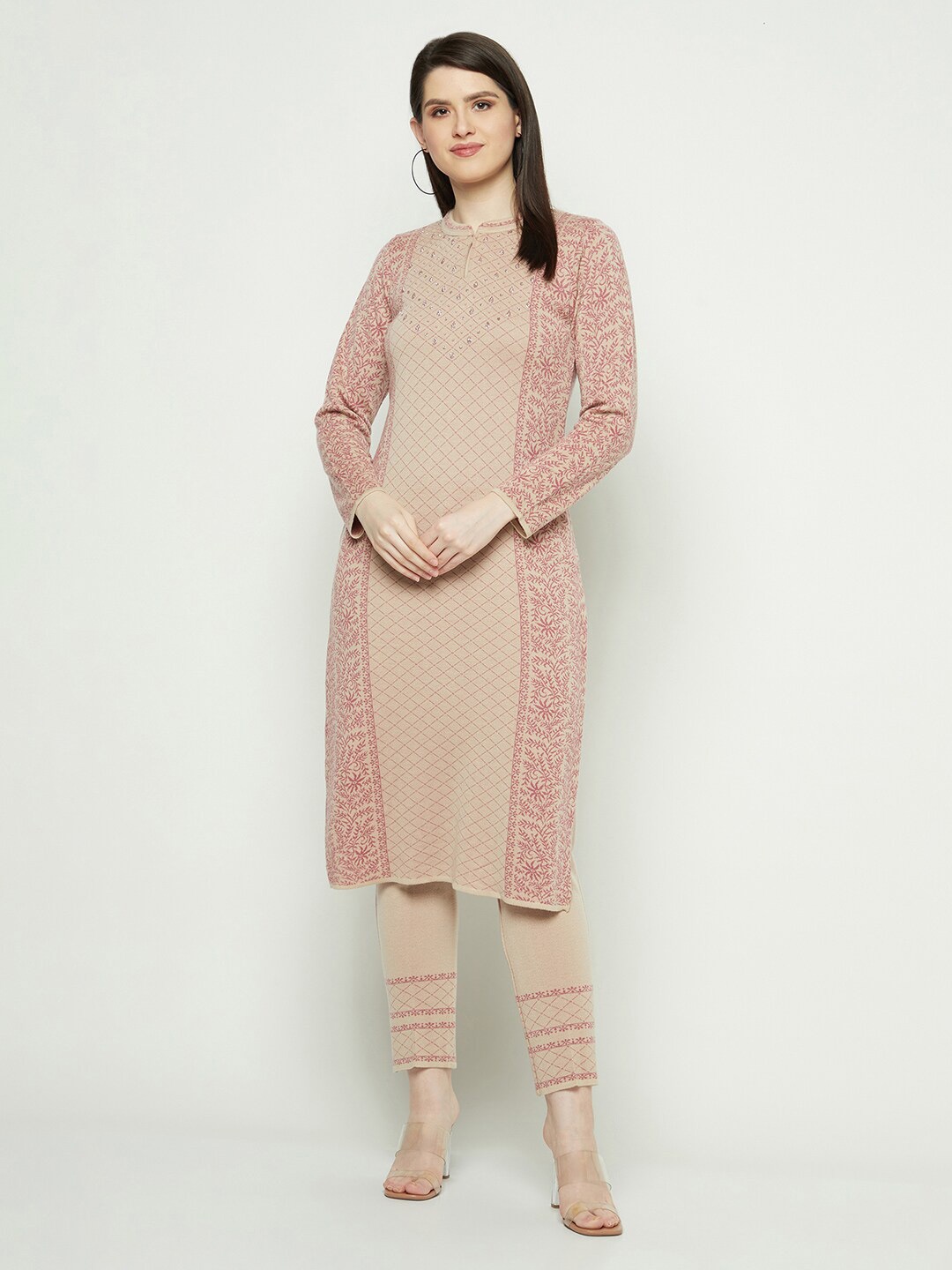 

Knitstudio Ethnic Motifs Woven Design Acrylic Kurta, Beige