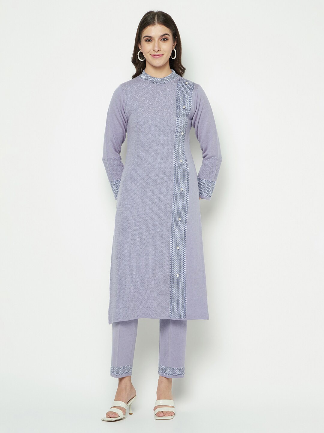 

Knitstudio Ethnic Motifs Woven Design Acrylic Kurta, Purple