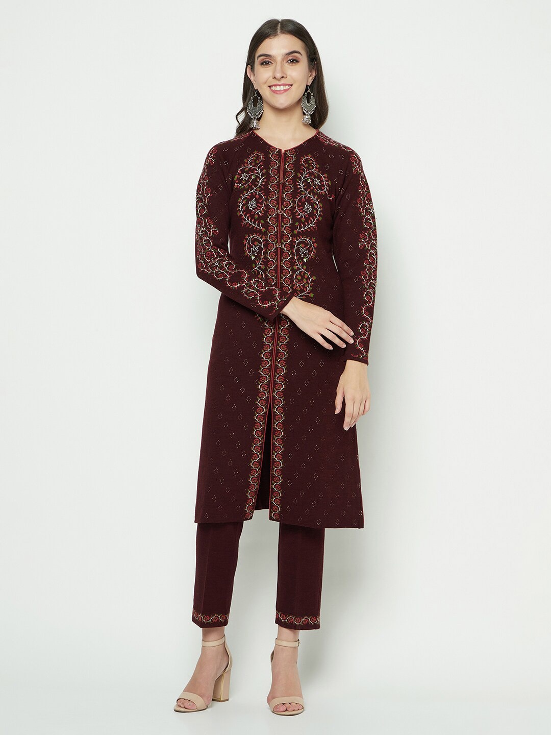 

Knitstudio Ethnic Motifs Woven Design Knitted Kurta, Maroon