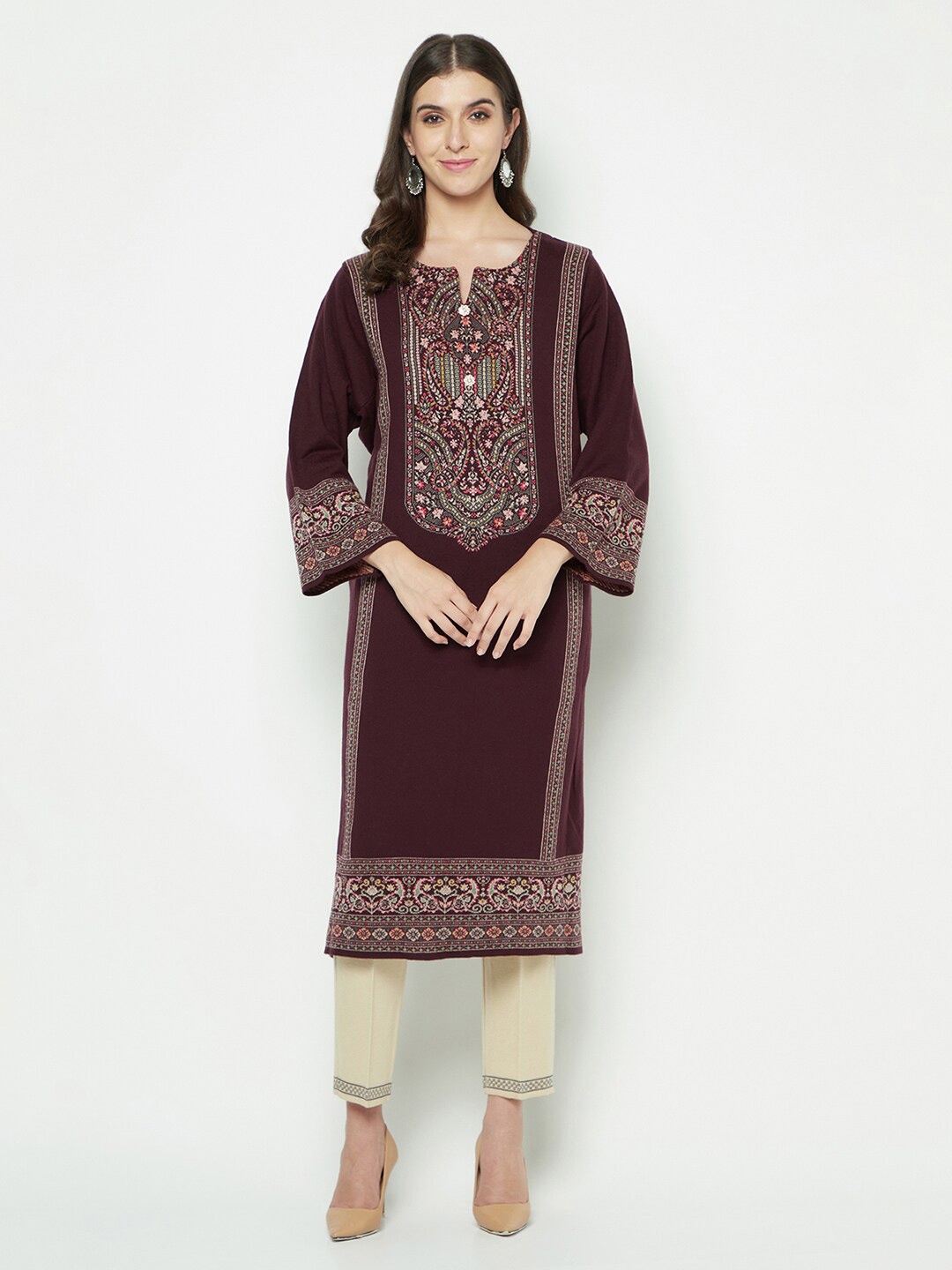 

Knitstudio Ethnic Motifs Woven Design Knitted Kurta, Maroon