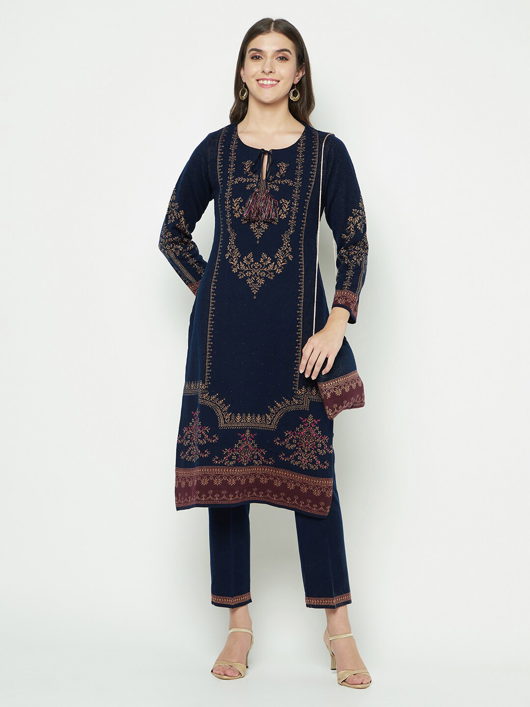 

Knitstudio Ethnic Motifs Woven Design Knitted Kurta, Navy blue