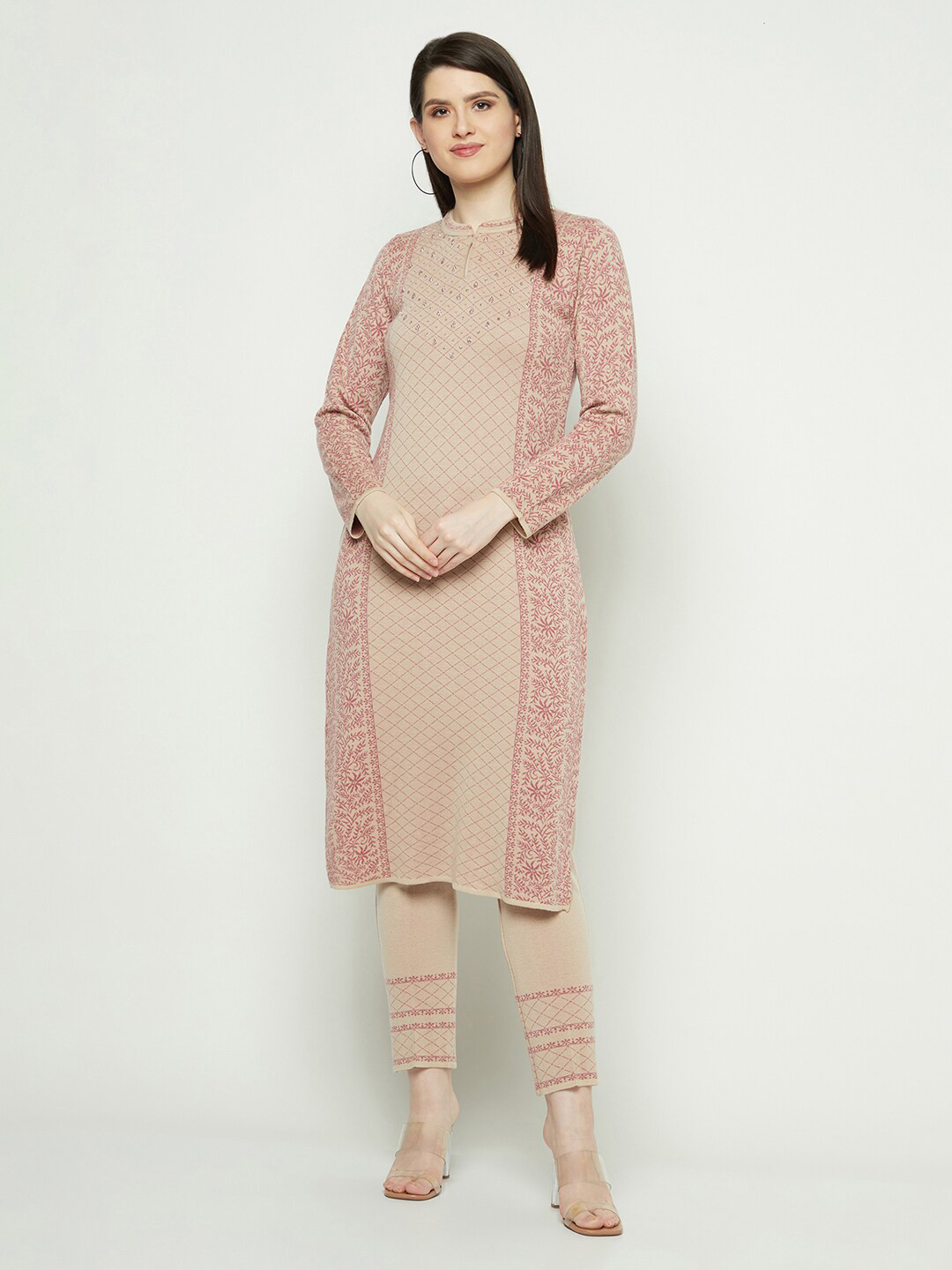 

Knitstudio Floral Woven Design Knitted Kurta, Beige