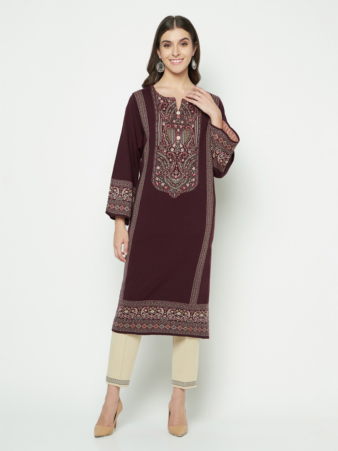 

Knitstudio Ethnic Motifs Woven Design Knitted Kurta, Maroon