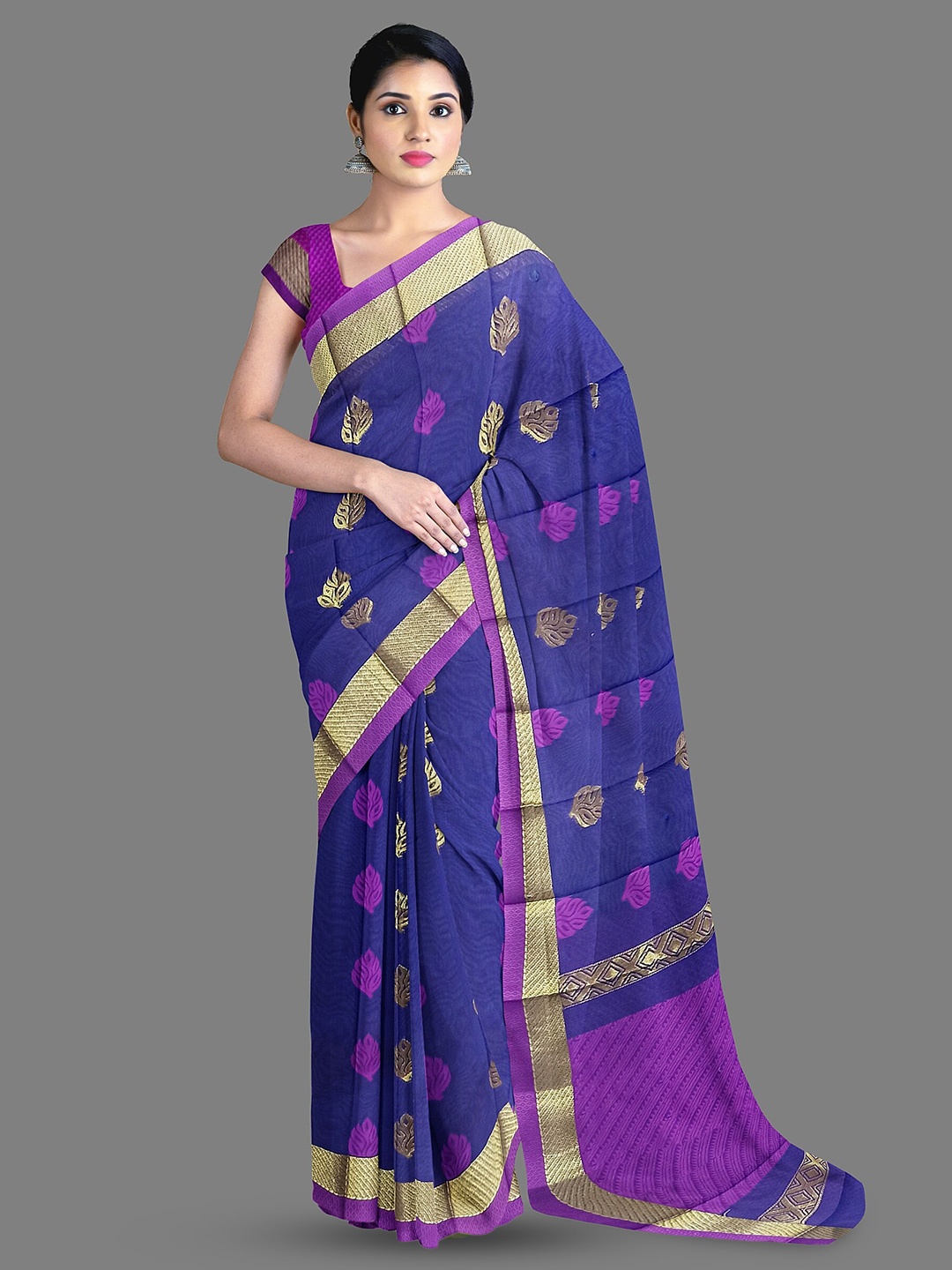 

The Chennai Silks Ethnic Motifs Woven Design Zari Maheshwari Saree, Purple