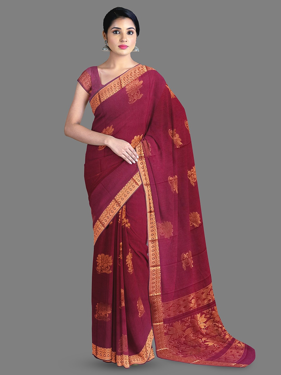 

The Chennai Silks Ethnic Motifs Woven Design Zari Maheshwari Saree, Maroon