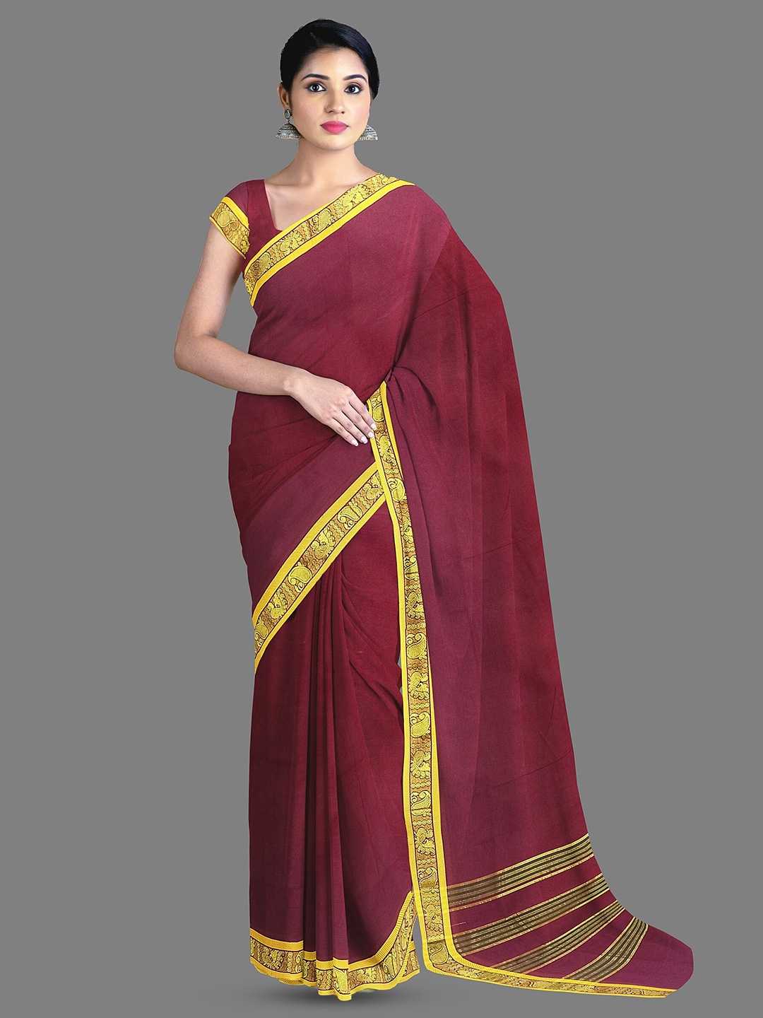 

The Chennai Silks Zari Pure Cotton Narayan Peth Saree, Maroon