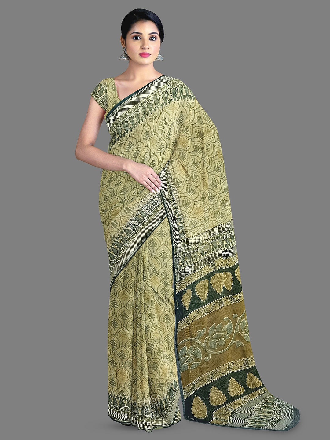 

The Chennai Silks Floral Printed Pure Cotton Saree, Beige