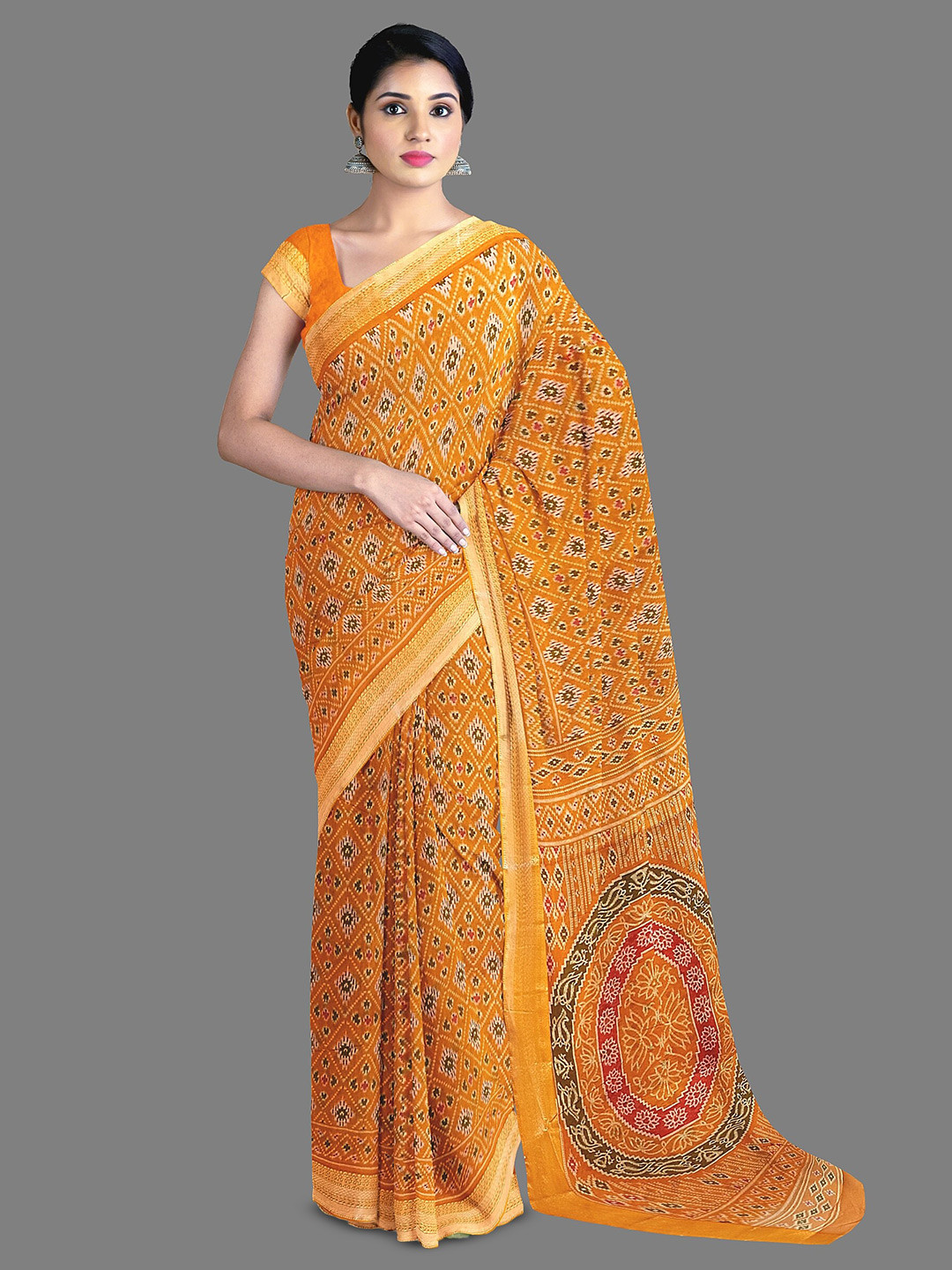 

The Chennai Silks Floral Printed Pure Cotton Saree, Orange