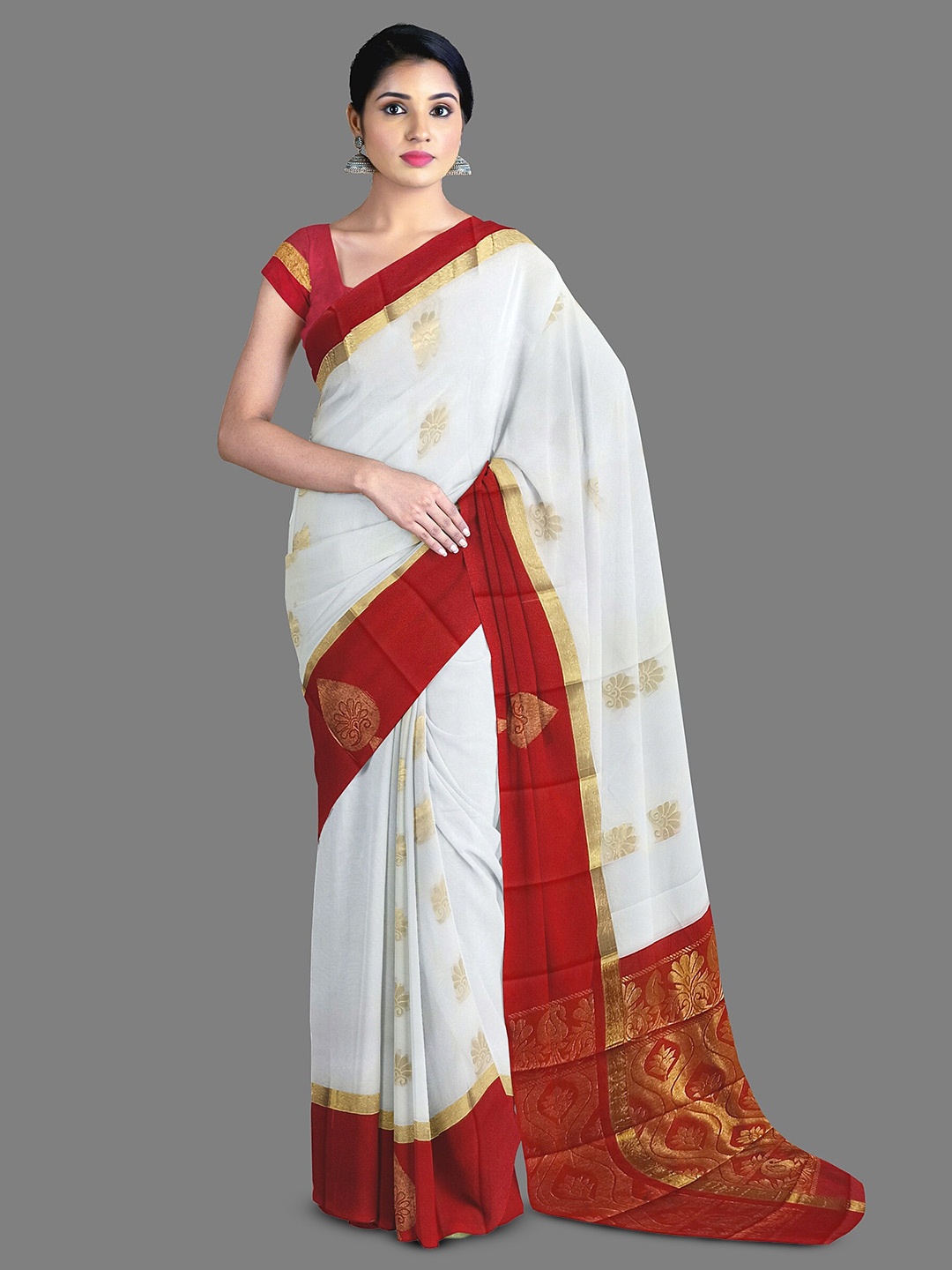 

The Chennai Silks Woven Design Zari Silk Cotton Maheshwari Saree, White