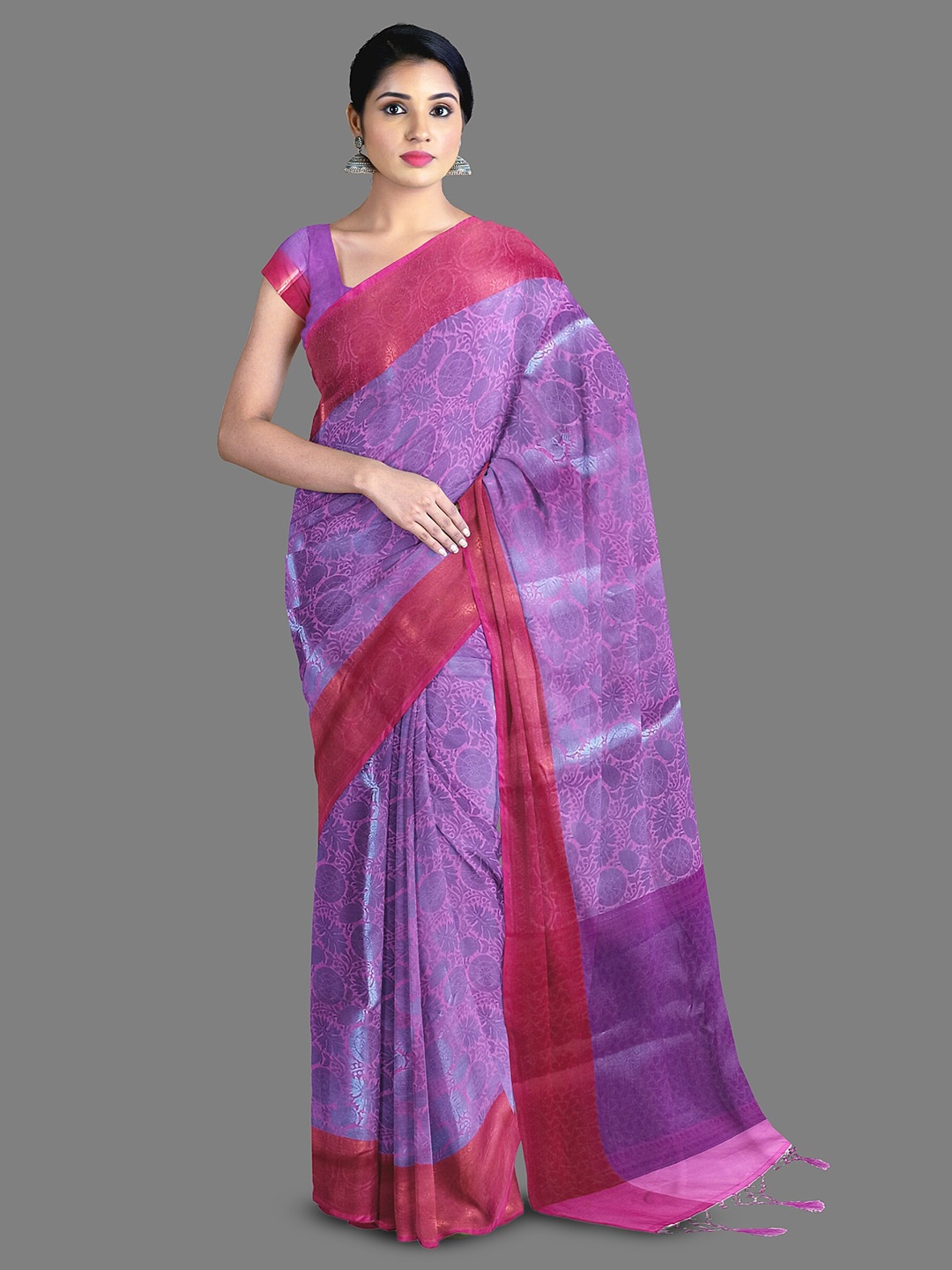 

The Chennai Silks Ethnic Motifs Woven Design Zari Art Silk Saree, Pink