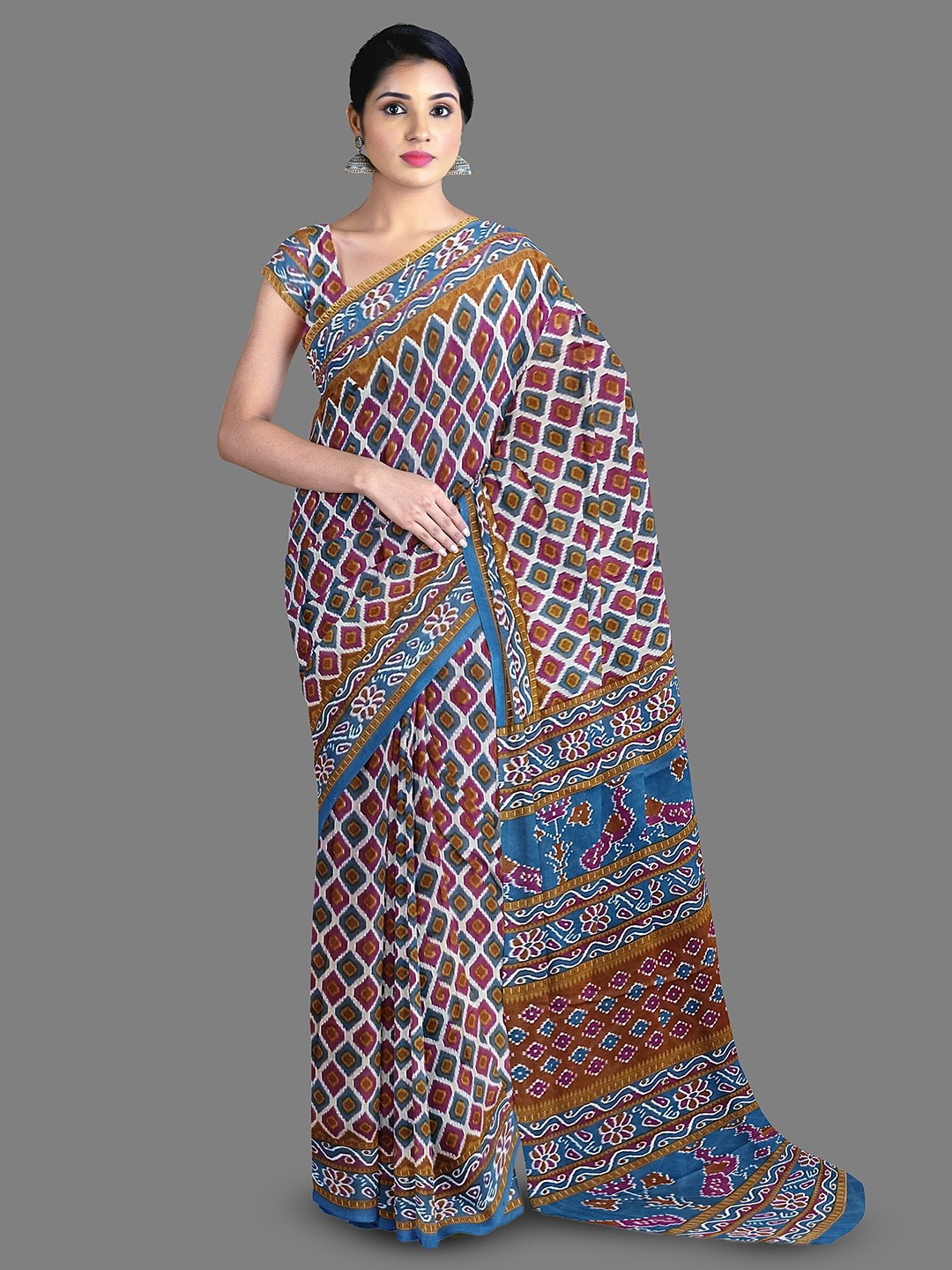 

The Chennai Silks Ethnic Motifs Printed Pure Cotton Saree, White