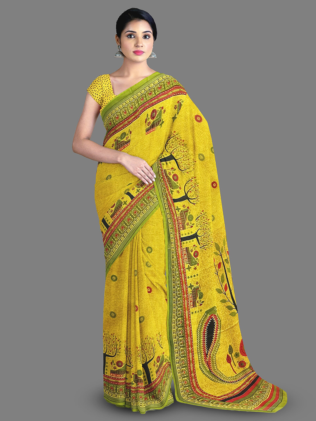 

The Chennai Silks Ethnic Motifs Printed Pure Cotton Saree, Yellow