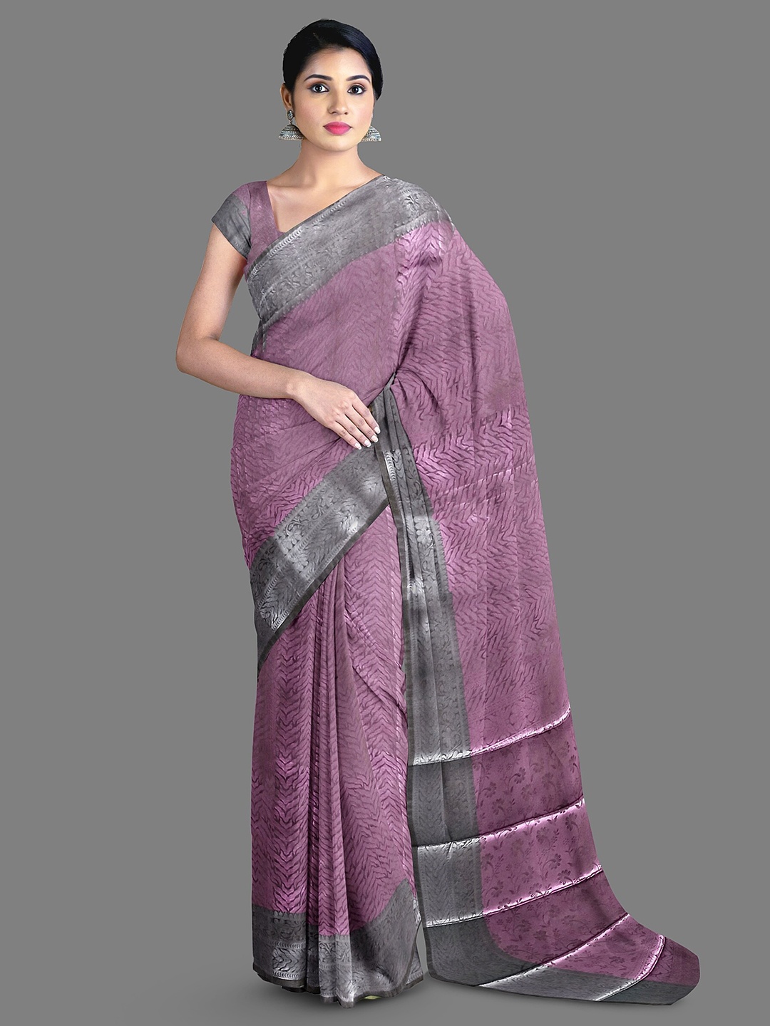 

The Chennai Silks Ethnic Motifs Printed Zari Art Silk Saree, Grey