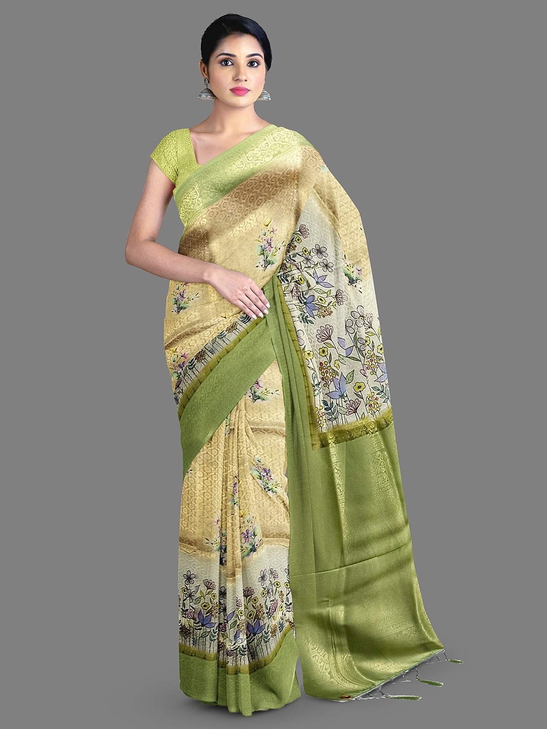 

The Chennai Silks Floral Woven Design Zari Art Silk Banarasi Saree, Beige