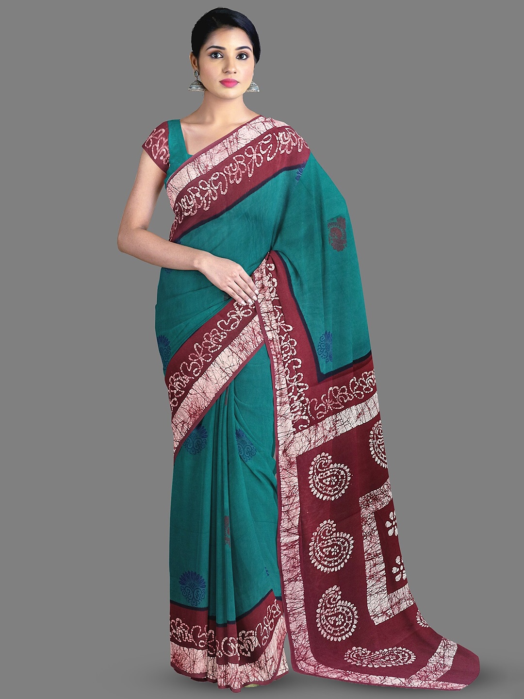 

The Chennai Silks Ethnic Motifs Printed Pure Cotton Sungudi Saree, Green