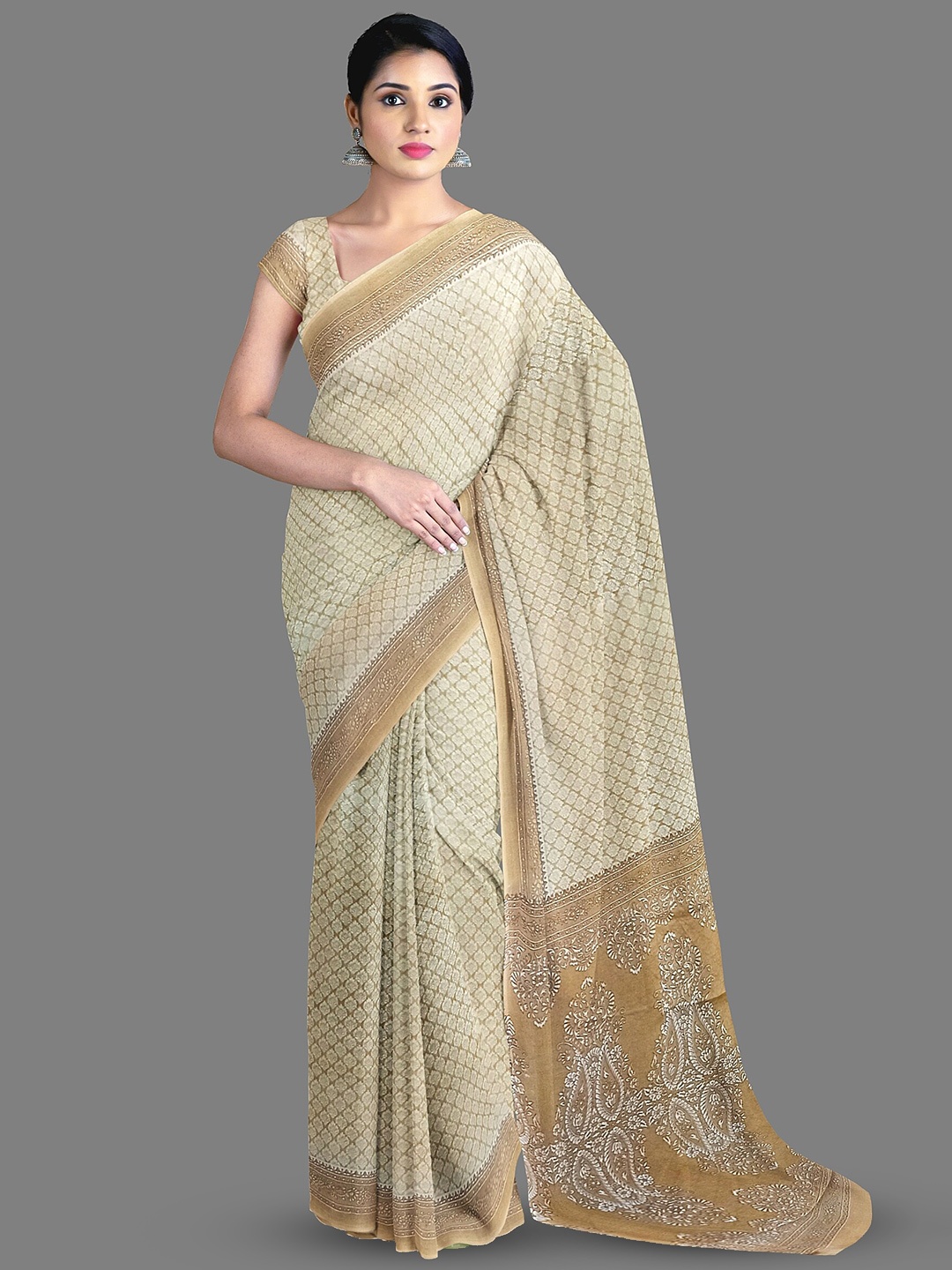 

The Chennai Silks Ethnic Motifs Printed Pure Cotton Saree, Brown