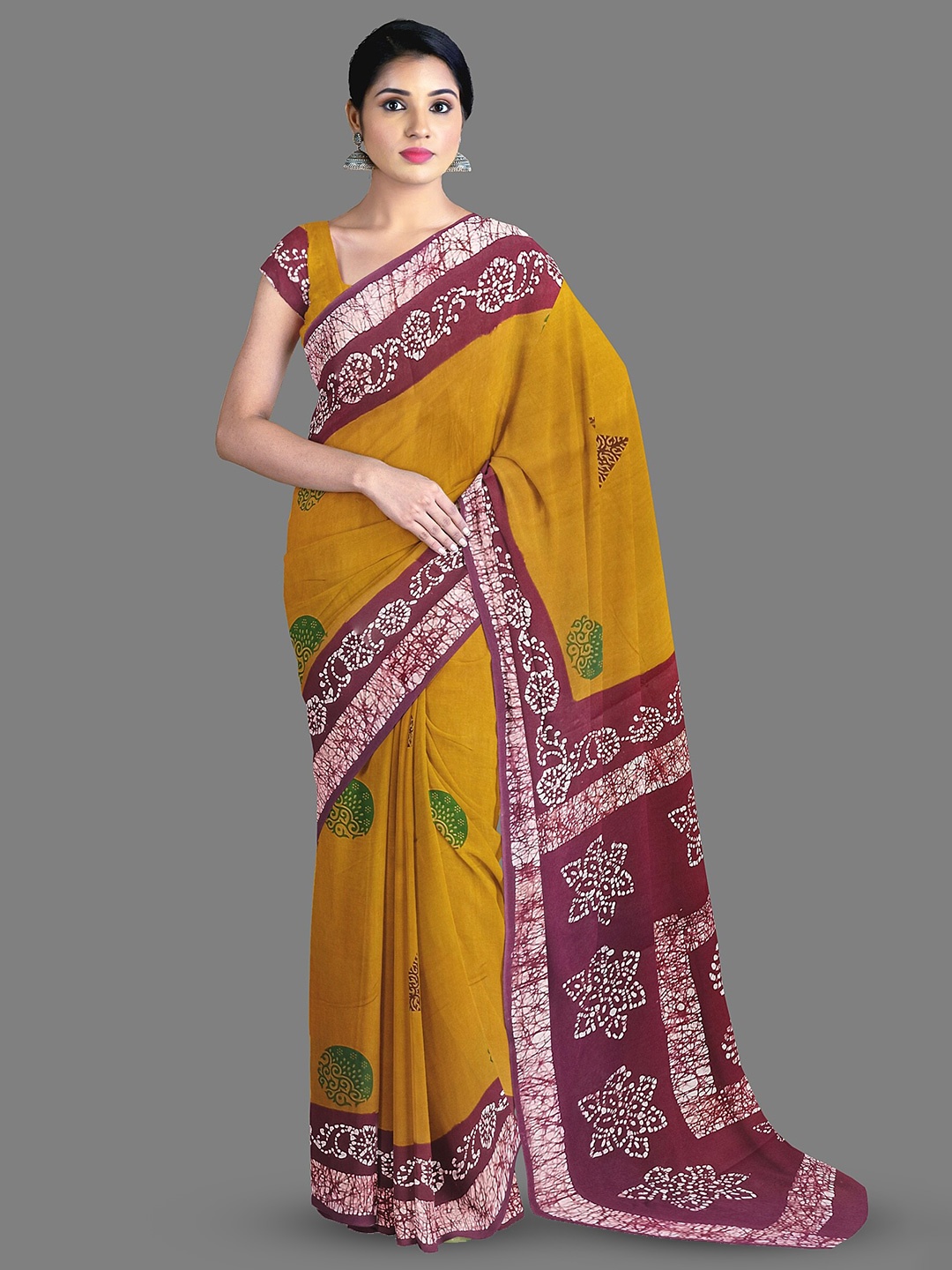 

The Chennai Silks Ethnic Motifs Printed Pure Cotton Sungudi Saree, Mustard