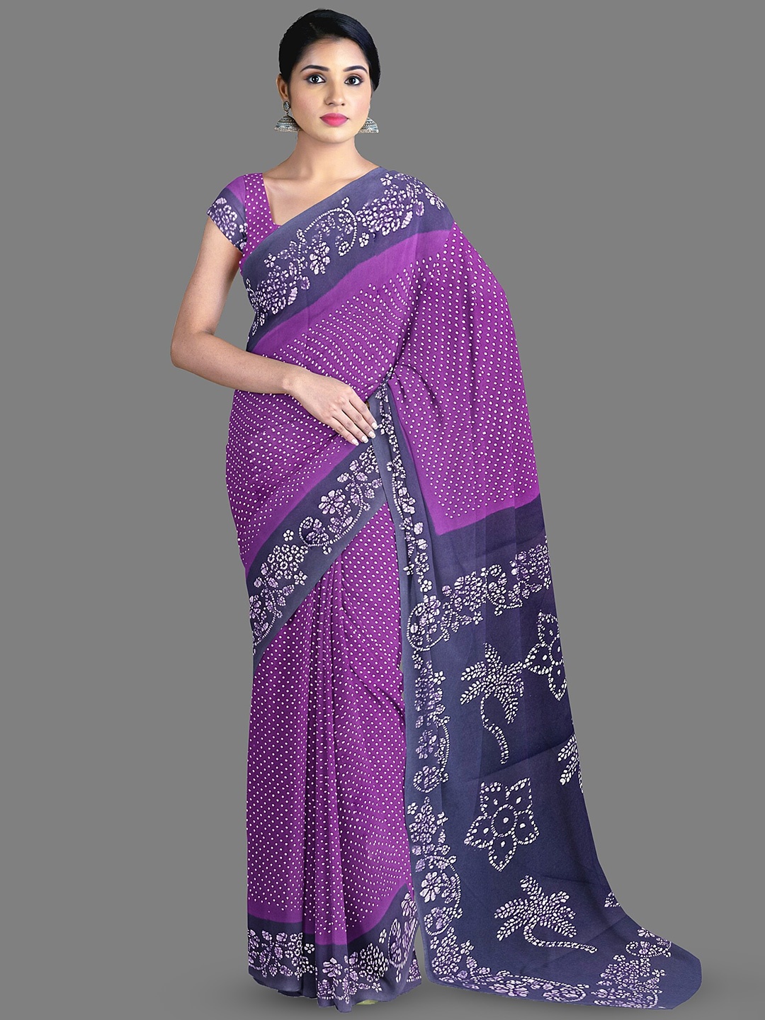 

The Chennai Silks Ethnic Motifs printed Pure Cotton Sungudi Saree, Purple