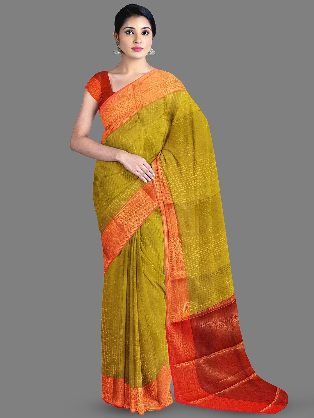 

The Chennai Silks Ethnic Motifs Woven Design Zari Art Silk Saree, Gold