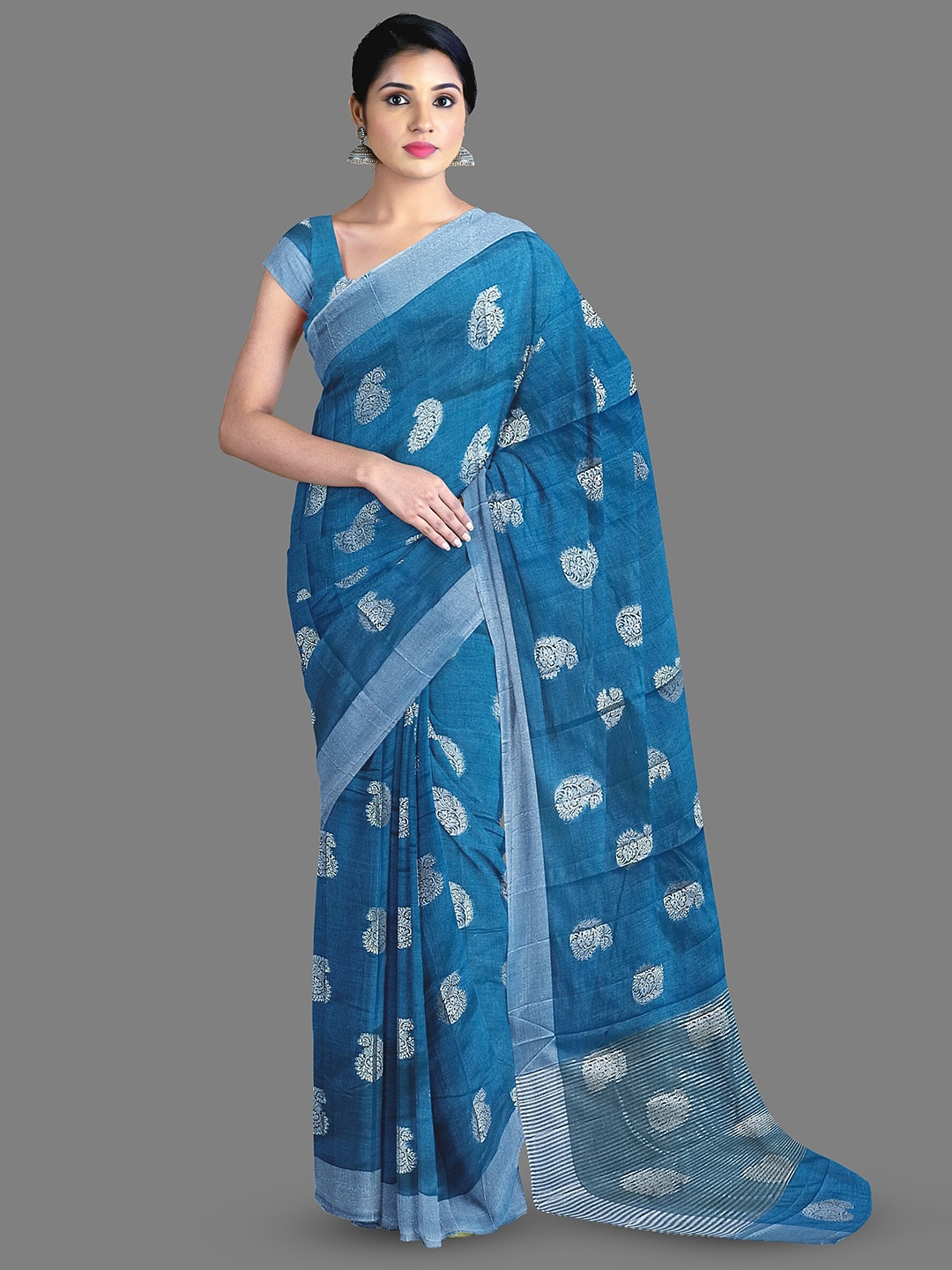 

The Chennai Silks Paisley Woven Design Zari Chanderi Saree, Blue