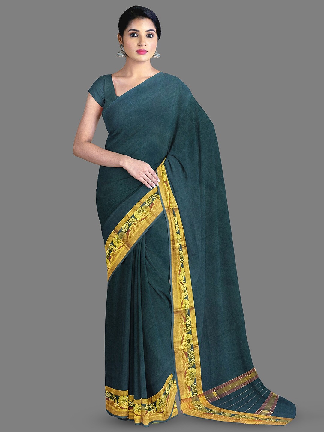 

The Chennai Silks Zari Pure Cotton Narayan Peth Saree, Green
