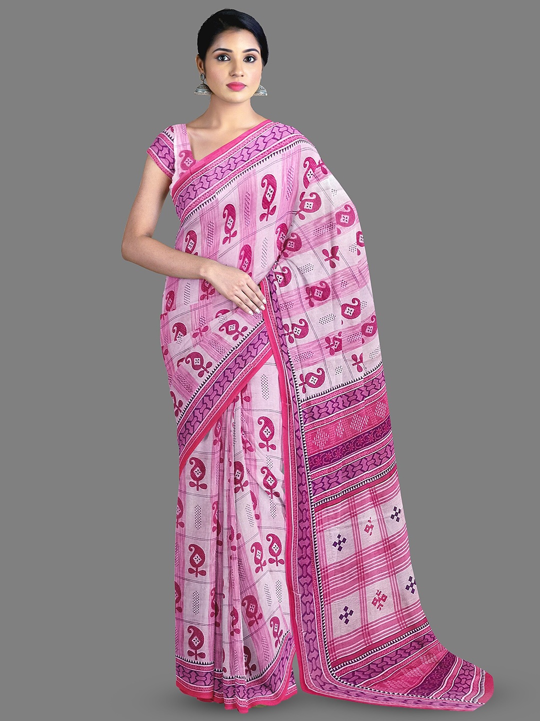 

The Chennai Silks Paisley Printed Pure Cotton Saree, Pink