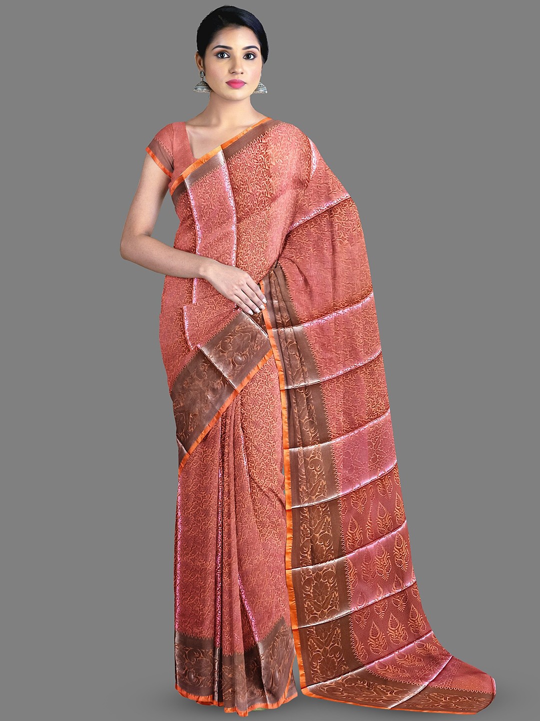 

The Chennai Silks Floral Woven Design Saree, Orange